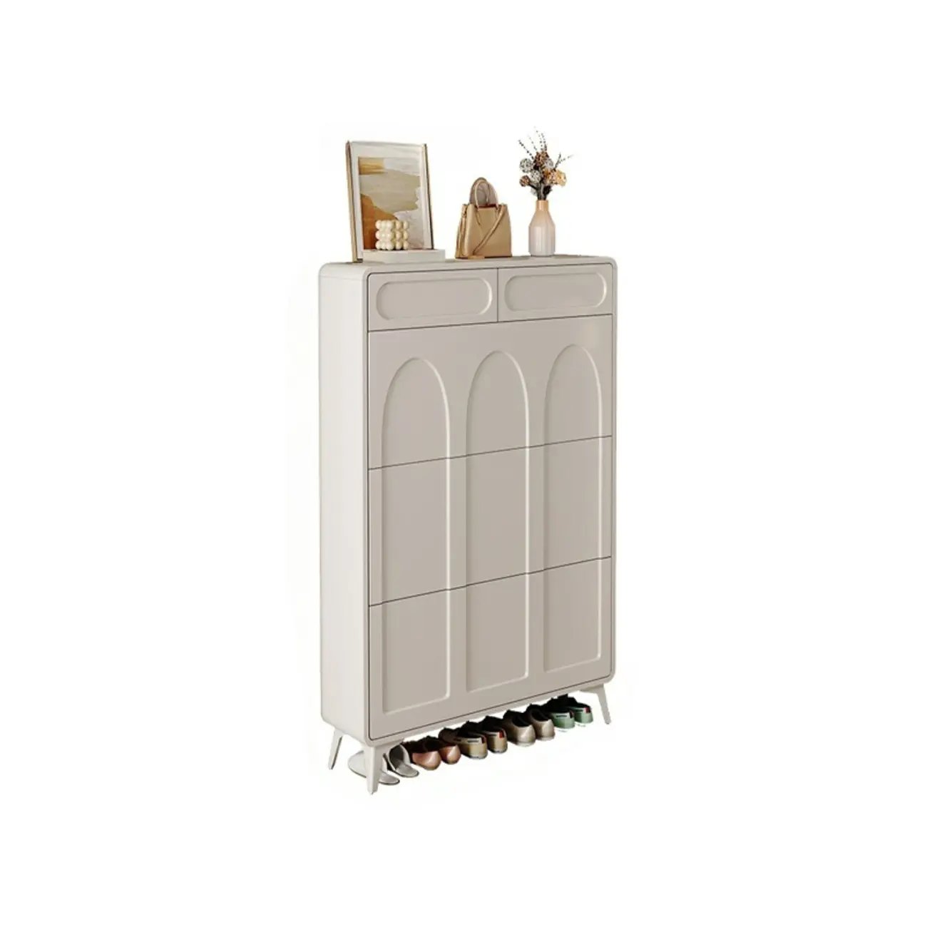 Vertical White Wooden Drop Front Shoe Cabinet Image - 4 | homeyfad