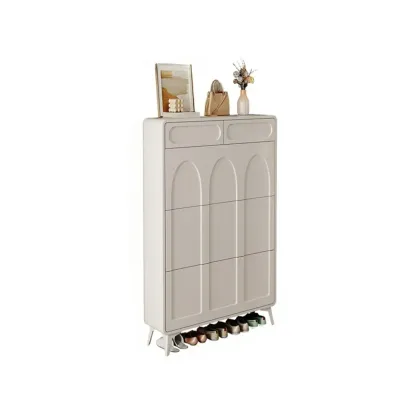 Vertical White Wooden Drop Front Shoe Cabinet Image - 4