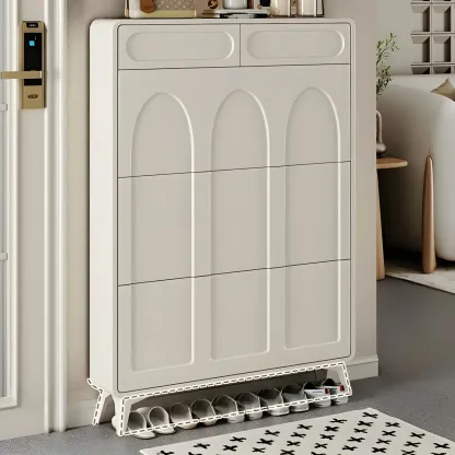 Vertical White Wooden Drop Front Shoe Cabinet Image - 7