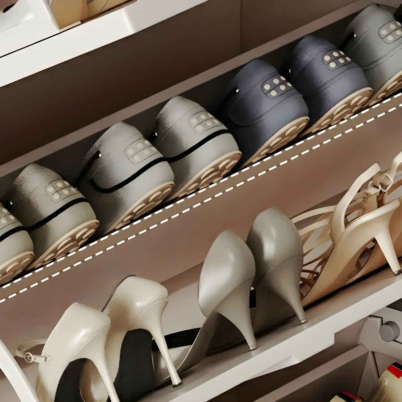 Vertical White Wooden Drop Front Shoe Cabinet Image - 11