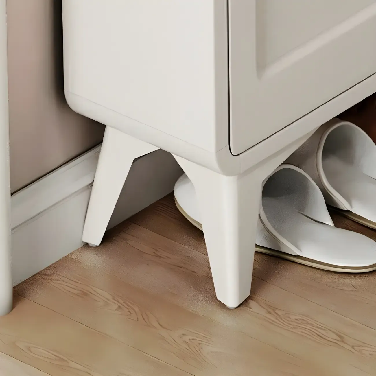 Vertical White Wooden Drop Front Shoe Cabinet Image - 13