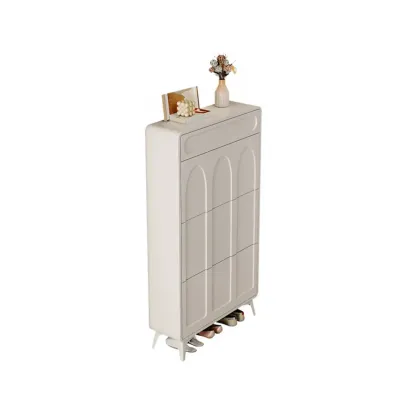 Vertical White Wooden Drop Front Shoe Cabinet Image - 17