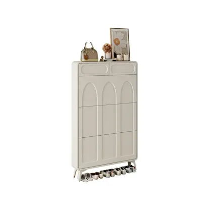 Vertical White Wooden Drop Front Shoe Cabinet Image - 23