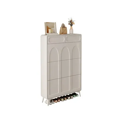 Vertical White Wooden Drop Front Shoe Cabinet Image - 25