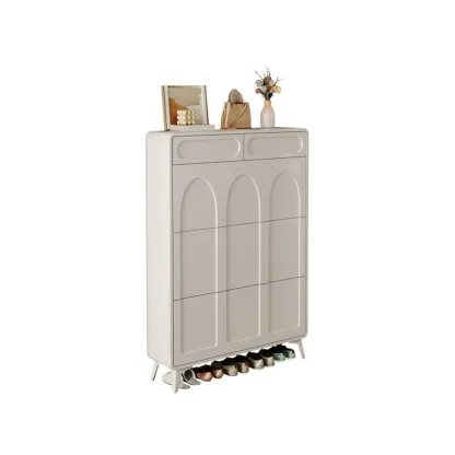 Vertical White Wooden Drop Front Shoe Cabinet Image - 26