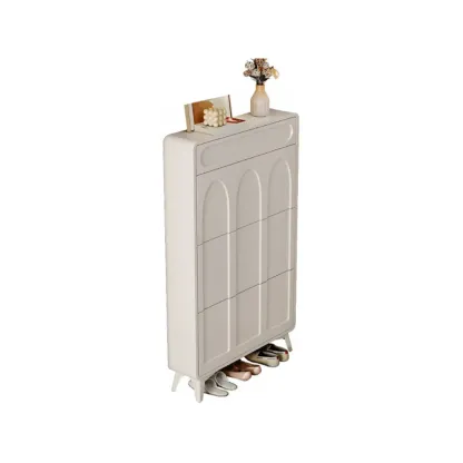 Vertical White Wooden Drop Front Shoe Cabinet Image - 27