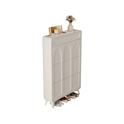 Vertical White Wooden Drop Front Shoe Cabinet Image - 28