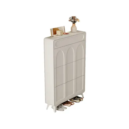 Vertical White Wooden Drop Front Shoe Cabinet Image - 30