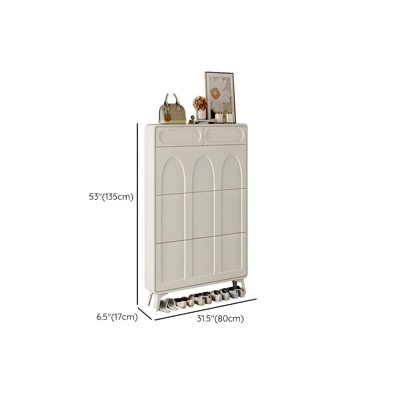 Vertical White Wooden Drop Front Shoe Cabinet Image - 32
