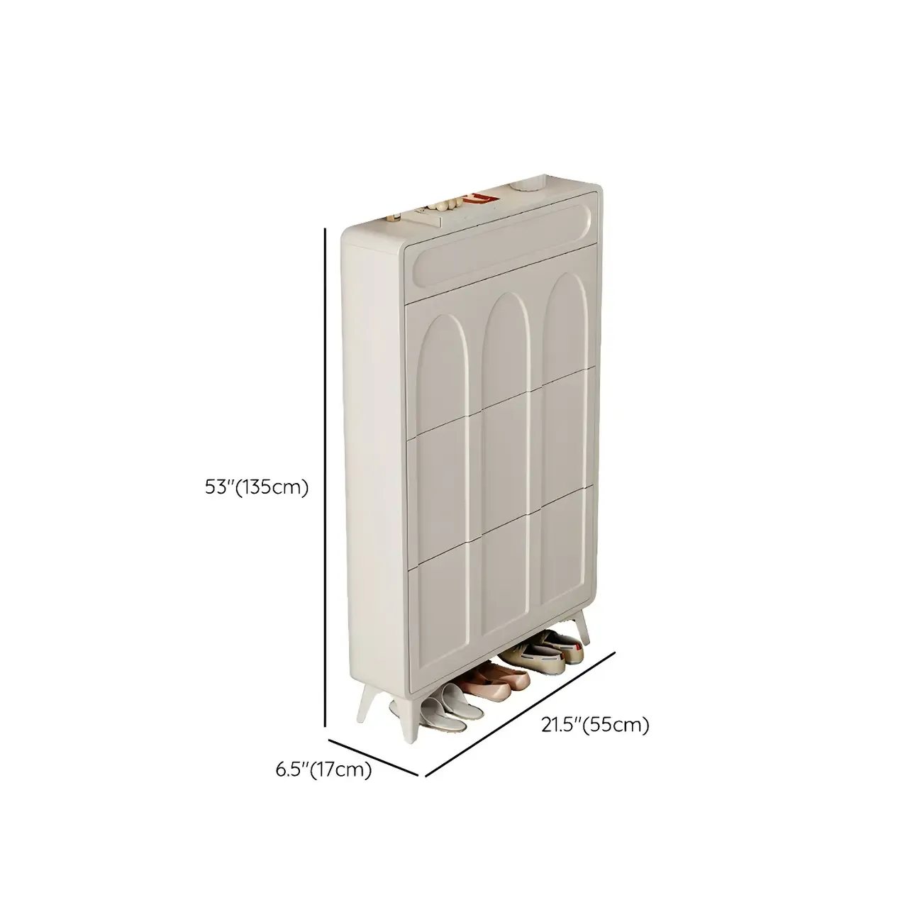 Vertical White Wooden Drop Front Shoe Cabinet Image - 34