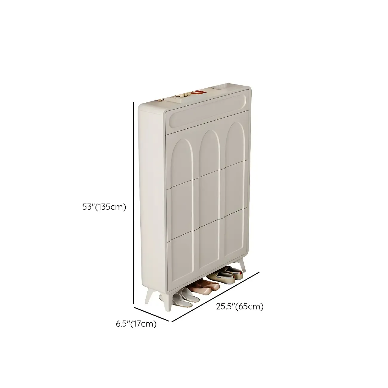 Vertical White Wooden Drop Front Shoe Cabinet Image - 35