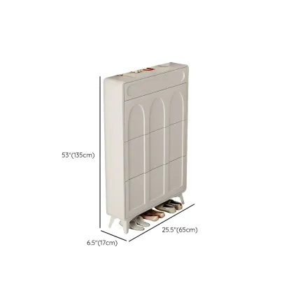 Vertical White Wooden Drop Front Shoe Cabinet Image - 35