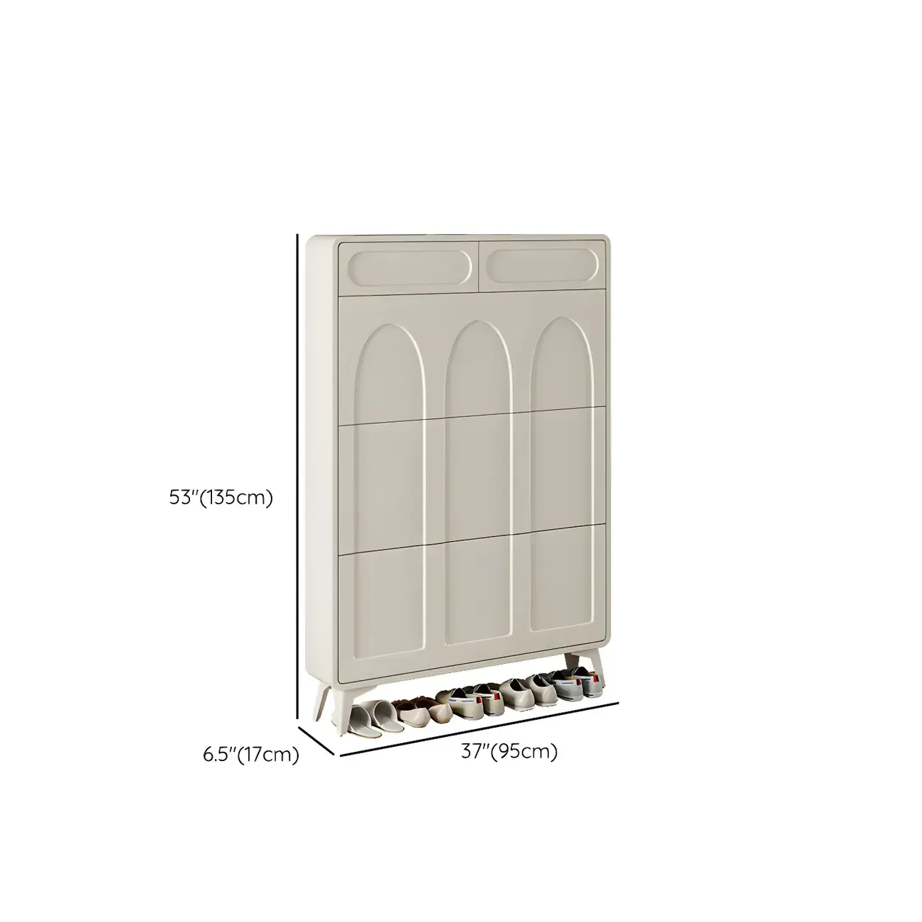 Vertical White Wooden Drop Front Shoe Cabinet Image - 38