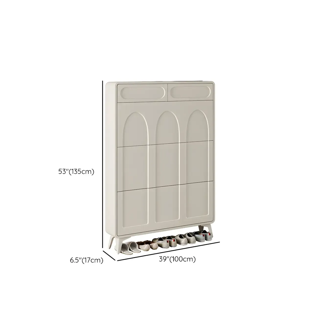 Vertical White Wooden Drop Front Shoe Cabinet Image - 39