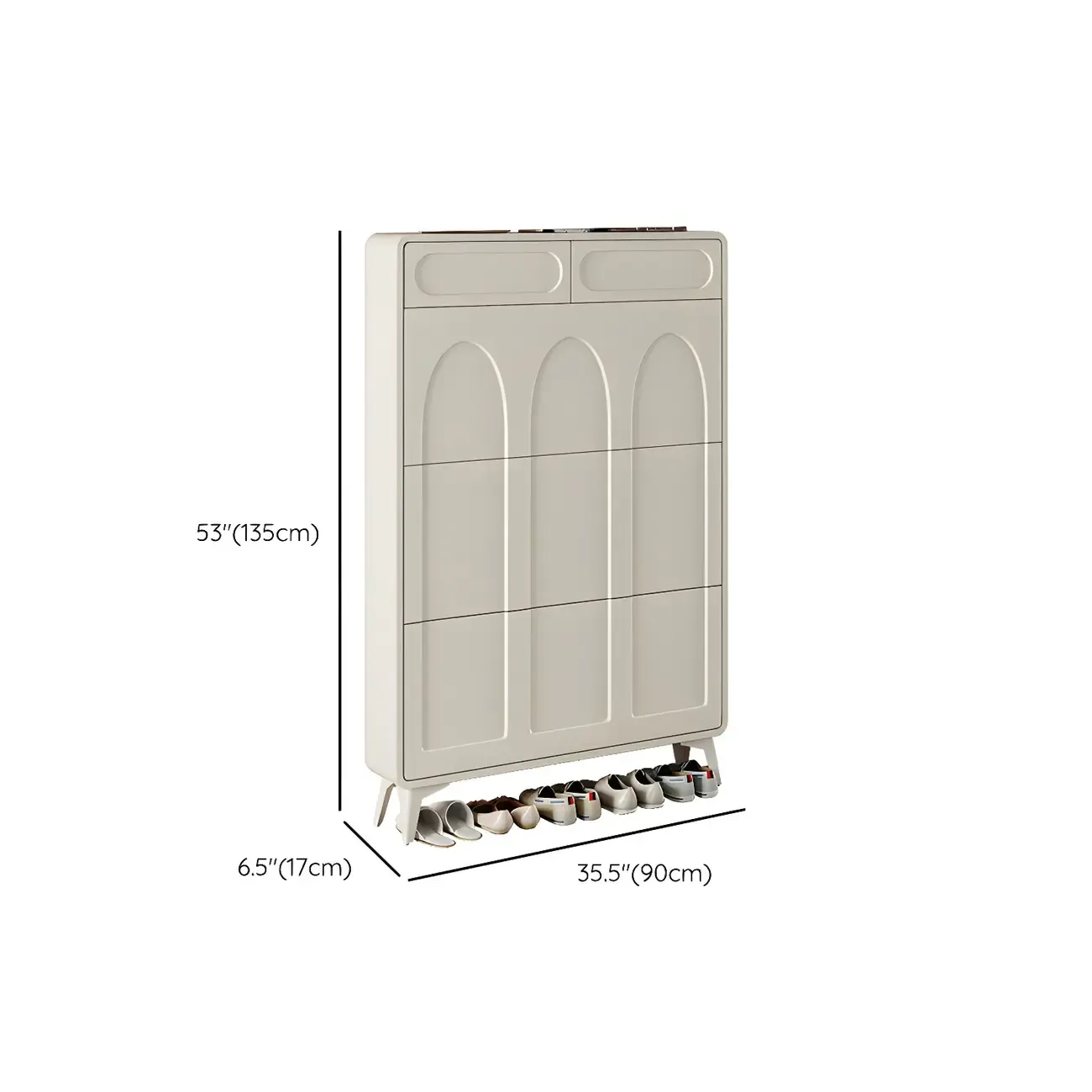 Vertical White Wooden Drop Front Shoe Cabinet Image - 41