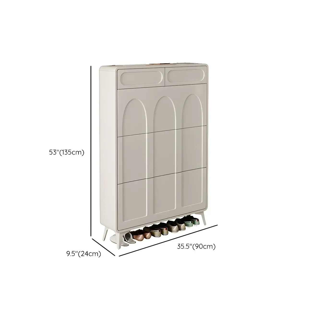 Vertical White Wooden Drop Front Shoe Cabinet Image - 43