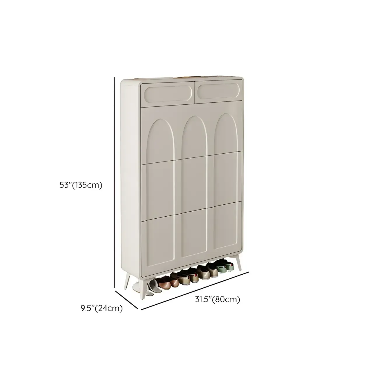 Vertical White Wooden Drop Front Shoe Cabinet Image - 44