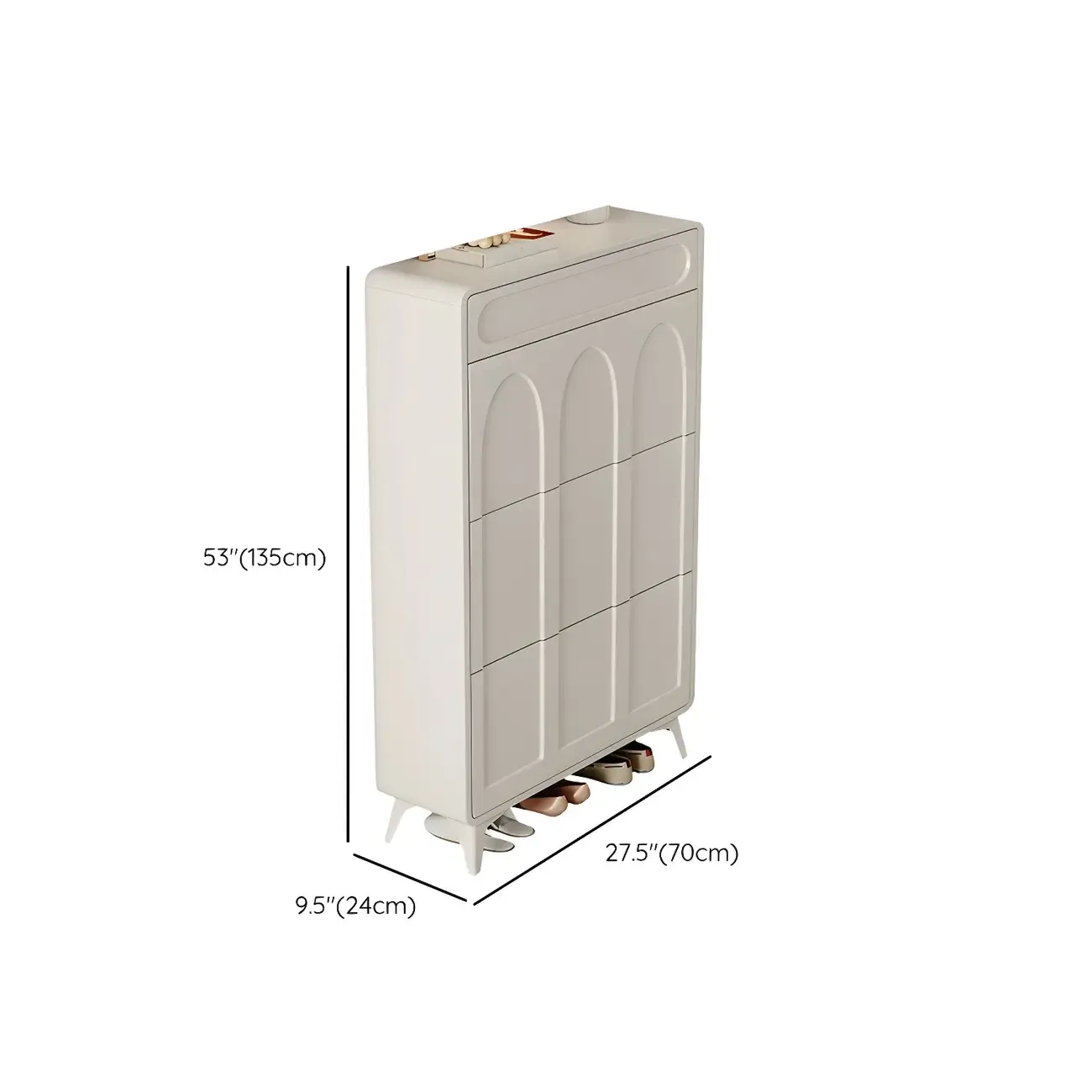 Vertical White Wooden Drop Front Shoe Cabinet Image - 45