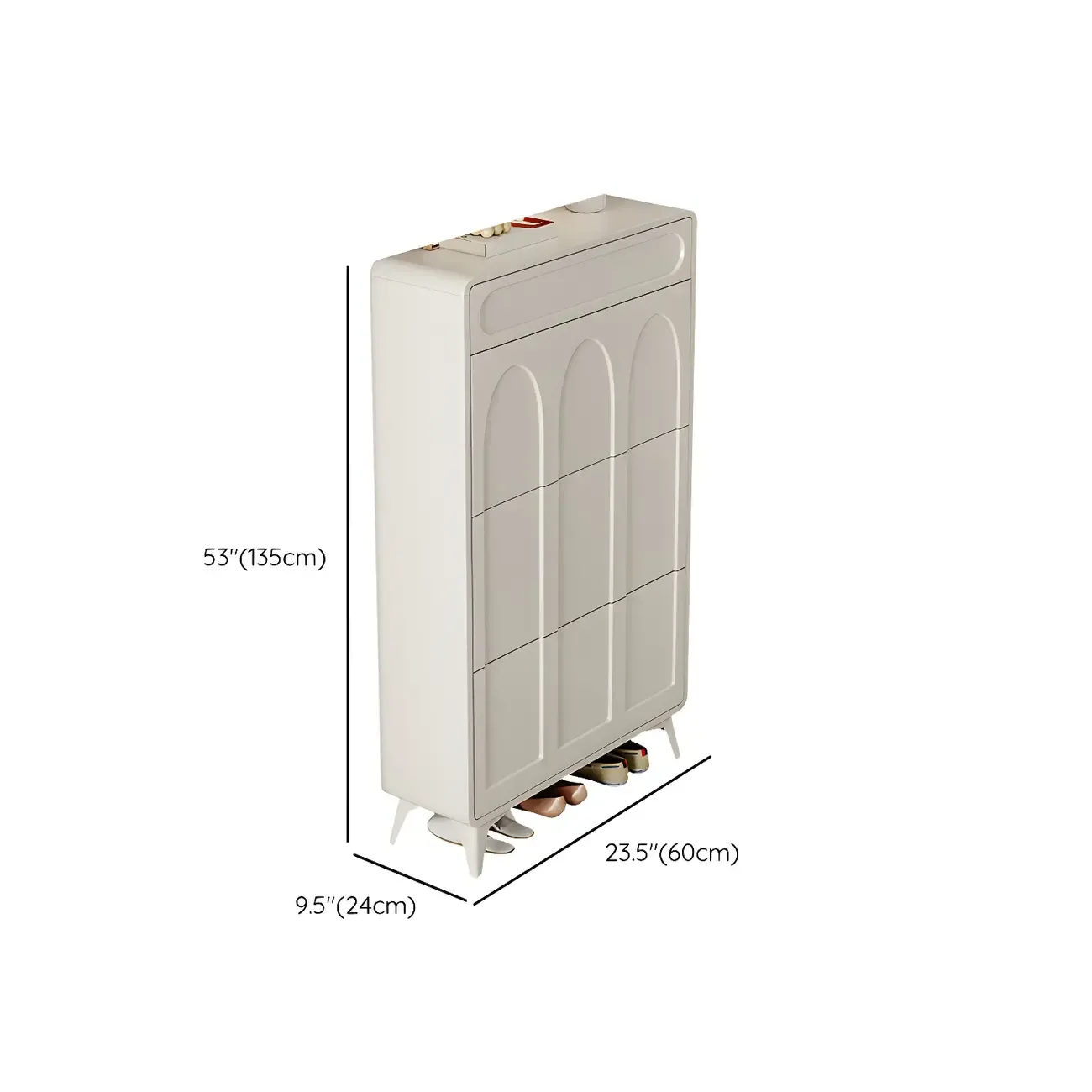 Vertical White Wooden Drop Front Shoe Cabinet Image - 46