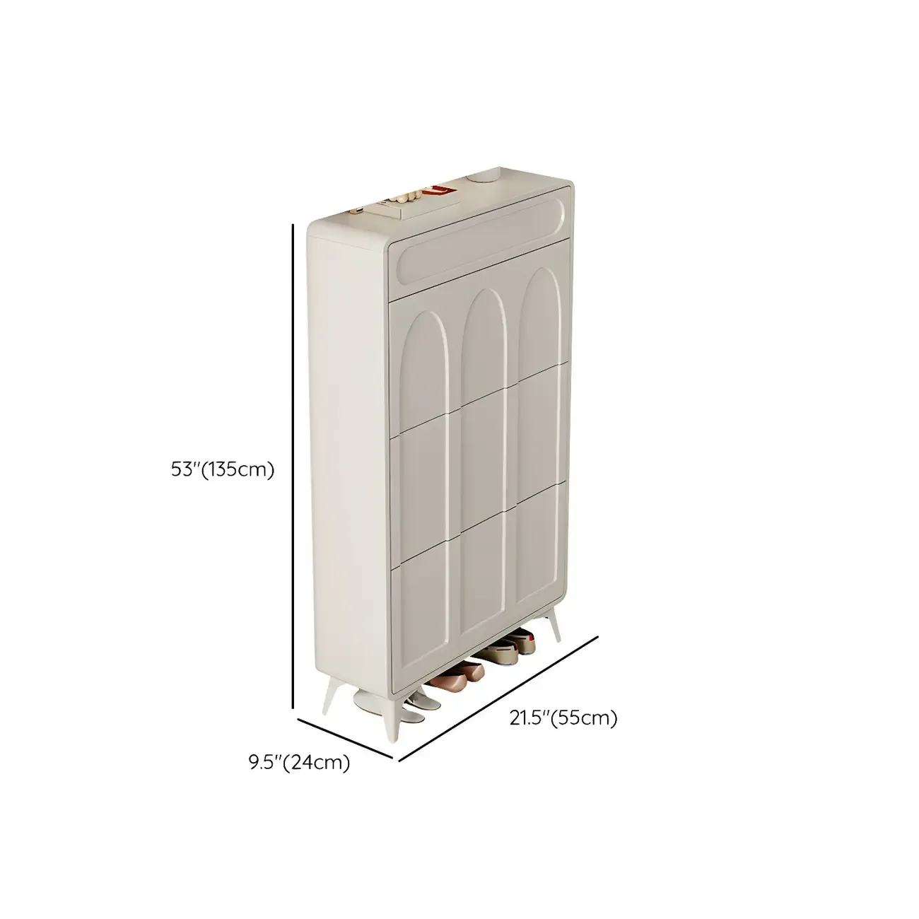 Vertical White Wooden Drop Front Shoe Cabinet Image - 48