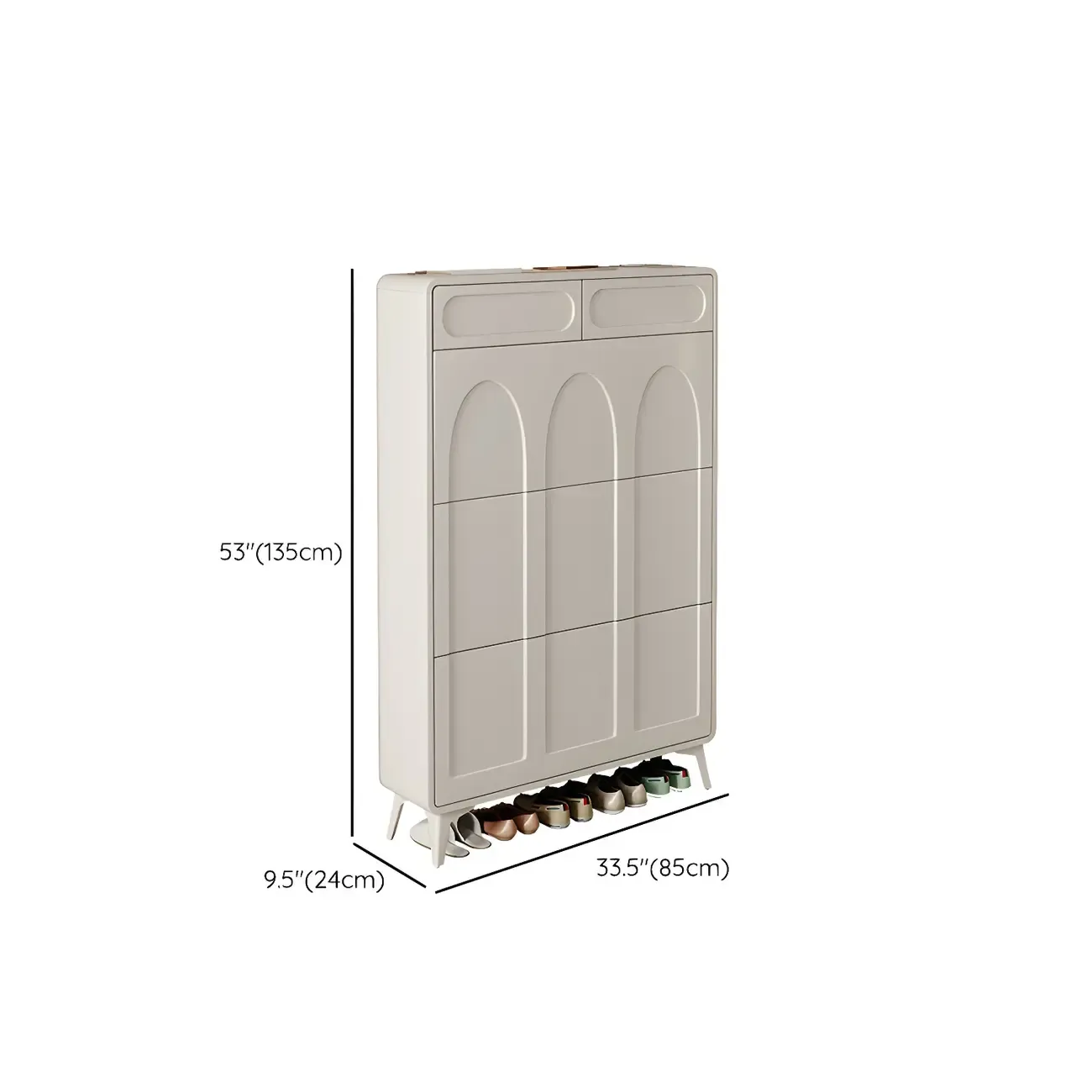 Vertical White Wooden Drop Front Shoe Cabinet Image - 51