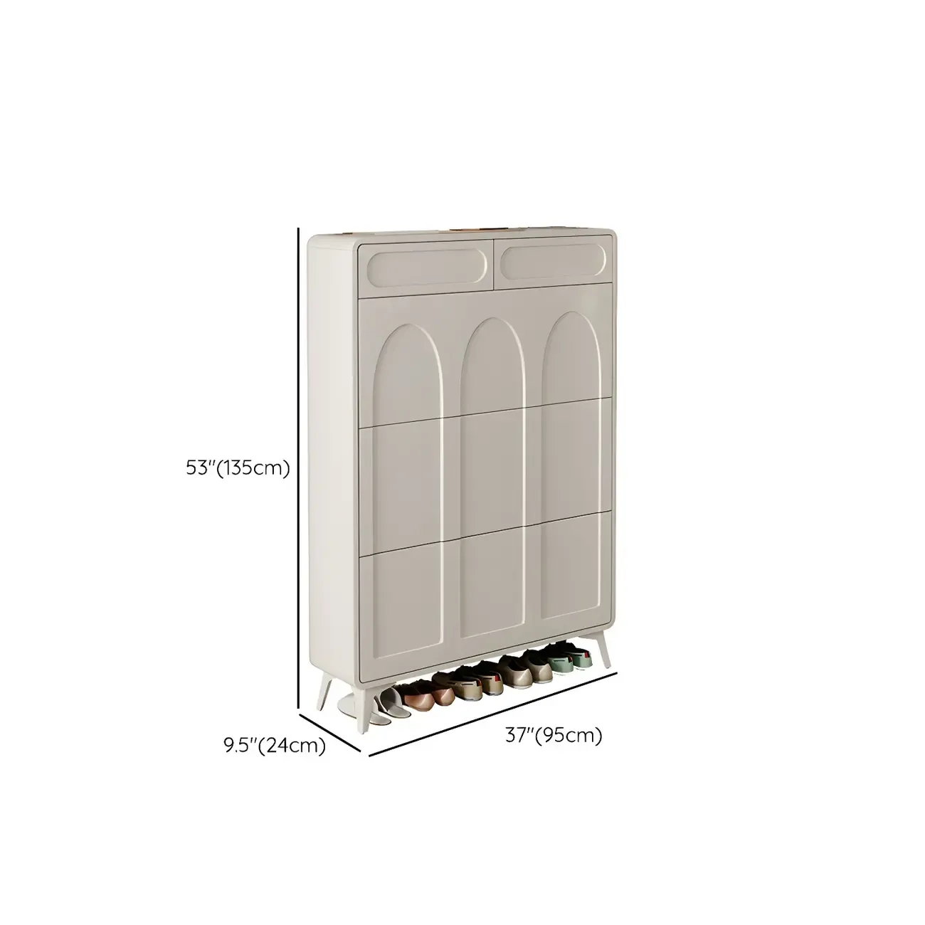 Vertical White Wooden Drop Front Shoe Cabinet Image - 52
