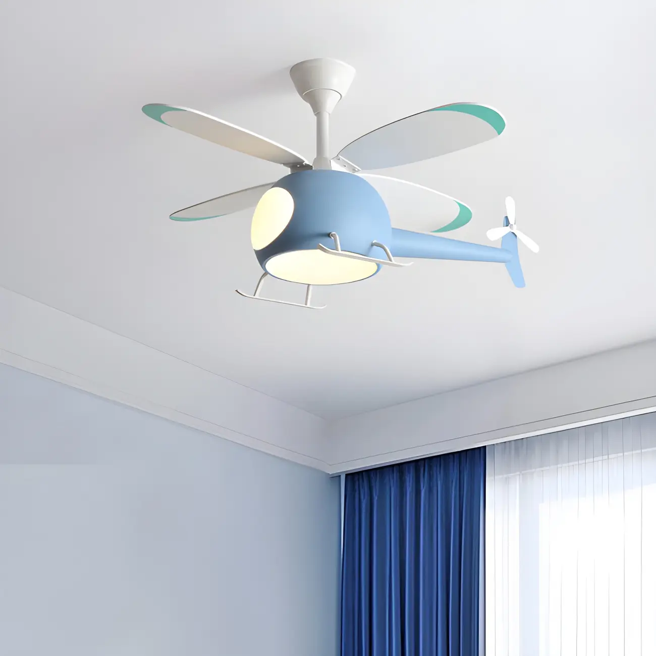 Creative Kids Room Helicopter Ceiling Fan with LED Light Image - 2 | homeyfad