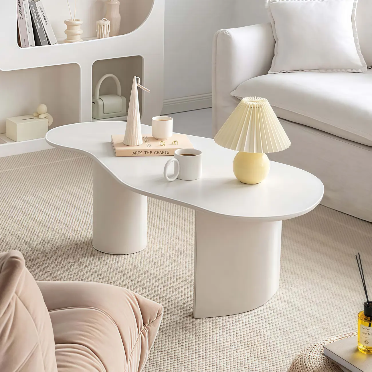Japandi Cloud-Shaped Wood Coffee Table in White or Black Image - 3 | homeyfad