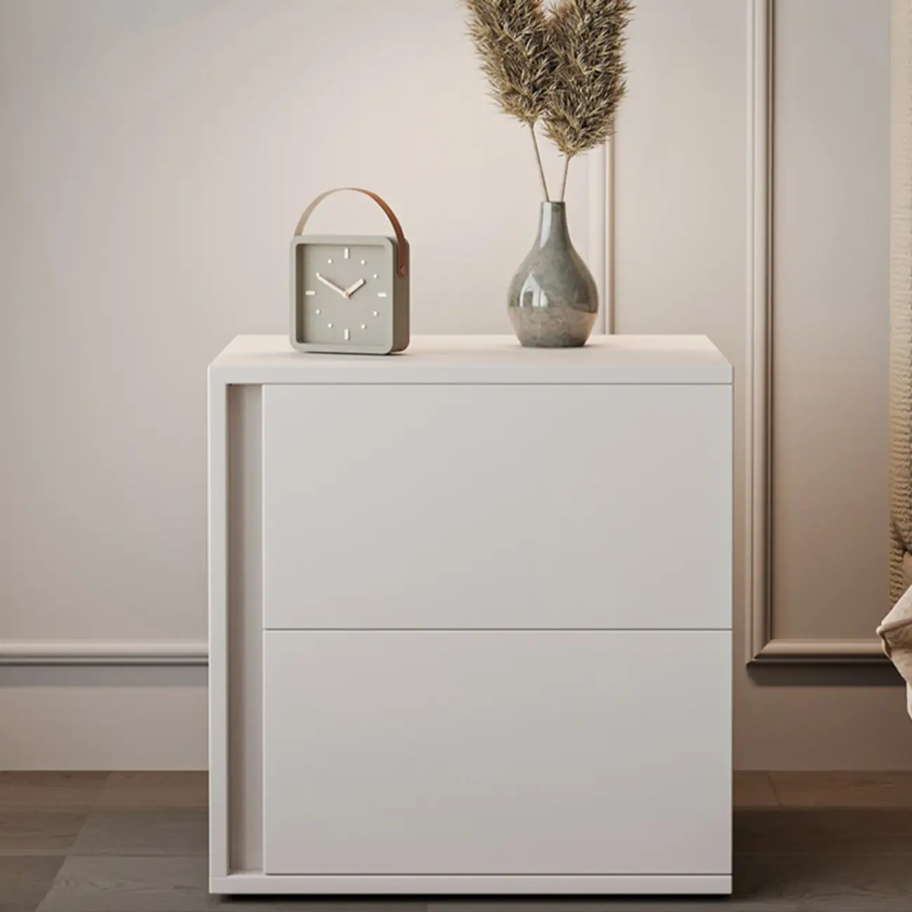 Minimalist Pure White Wood 2-Drawer Nightstand Image - 1 | homeyfad