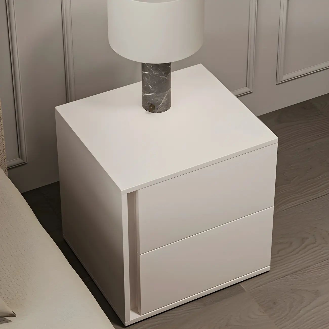 Minimalist Pure White Wood 2-Drawer Nightstand Image - 2 | homeyfad