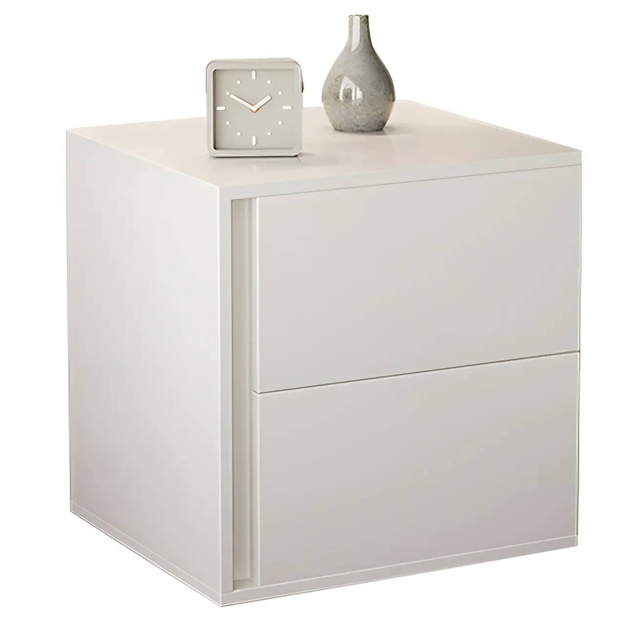Minimalist Pure White Wood 2-Drawer Nightstand Image - 5