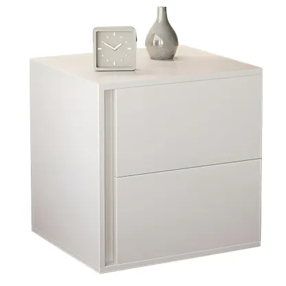 Minimalist Pure White Wood 2-Drawer Nightstand Image - 5