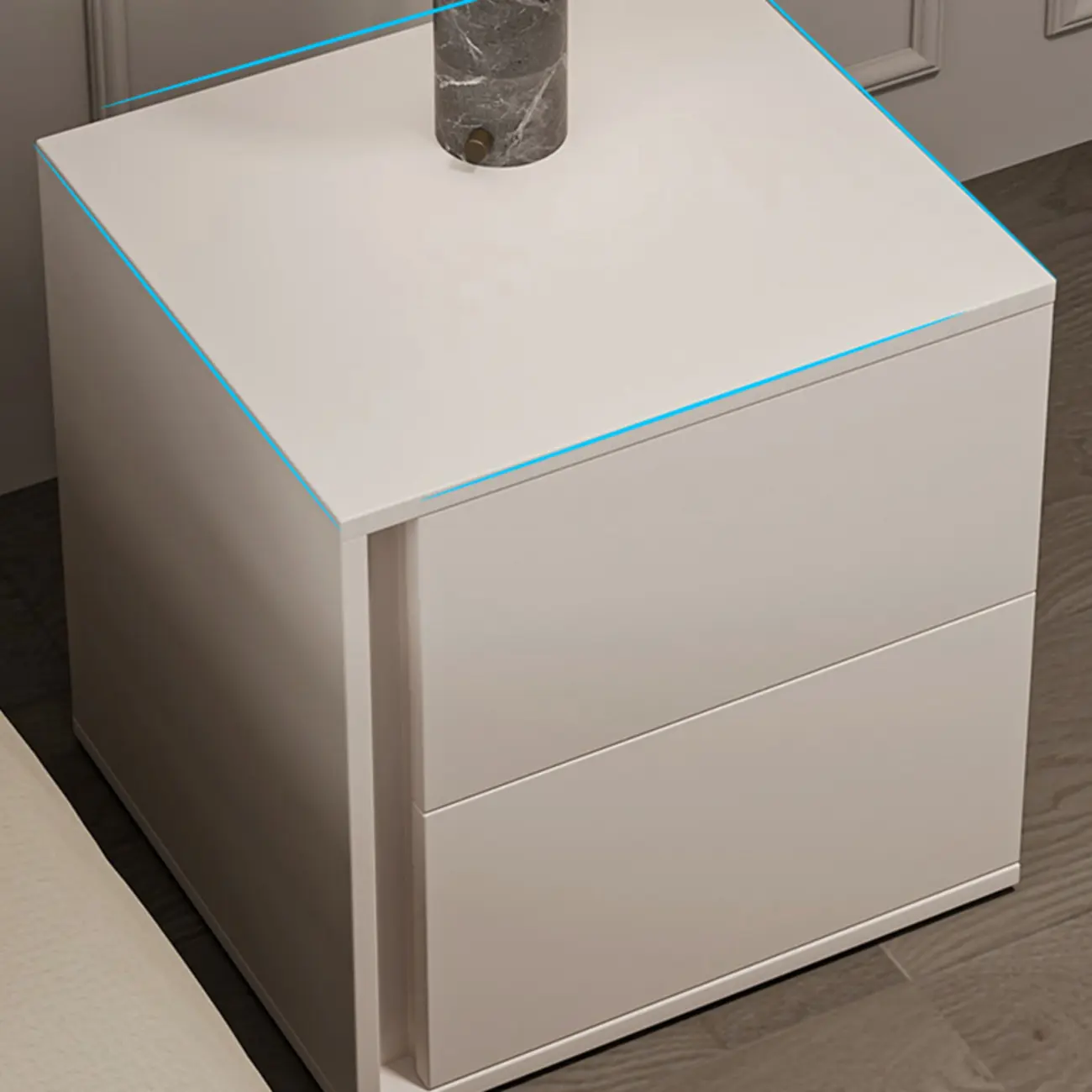 Minimalist Pure White Wood 2-Drawer Nightstand Image - 6 | homeyfad