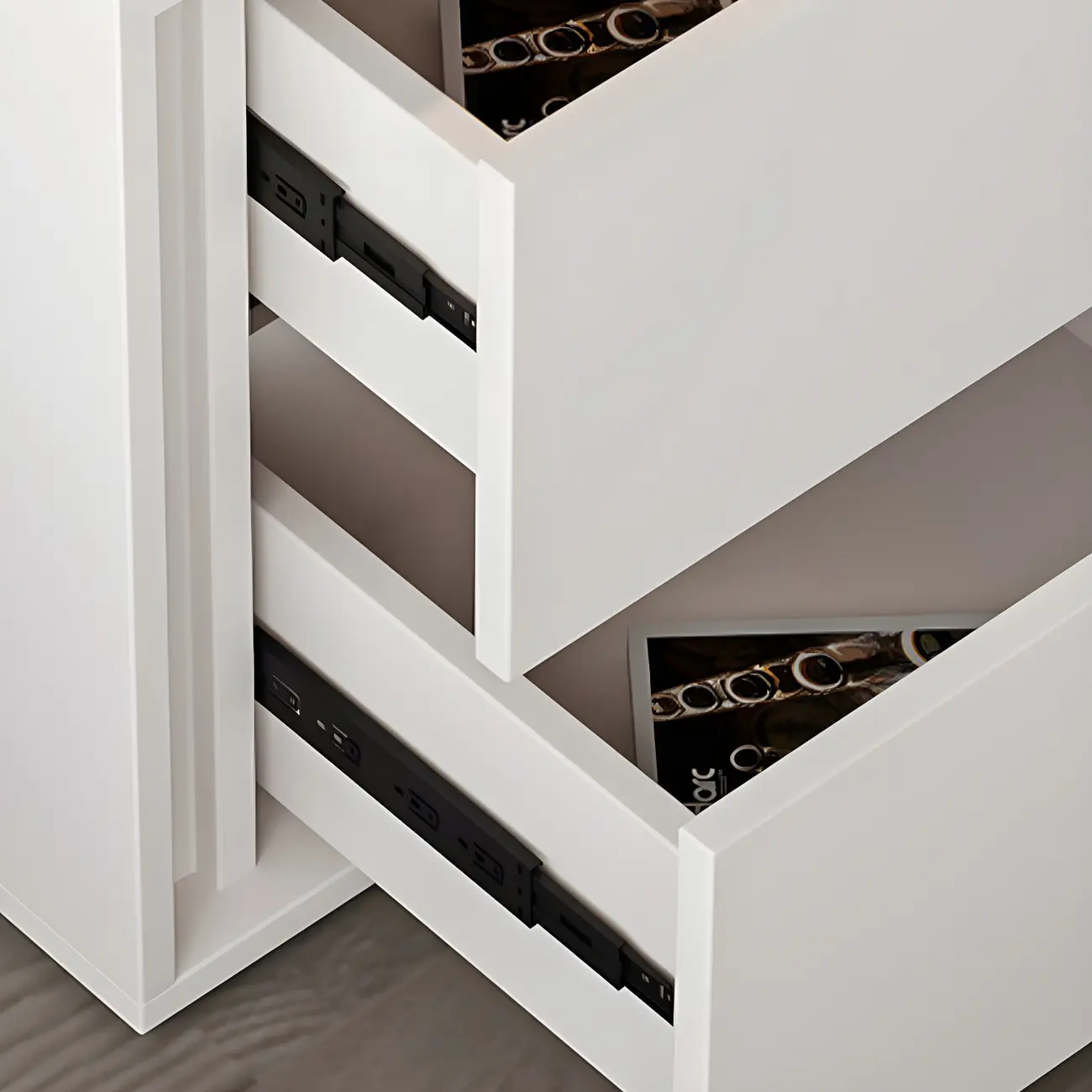 Minimalist Pure White Wood 2-Drawer Nightstand Image - 7 | homeyfad