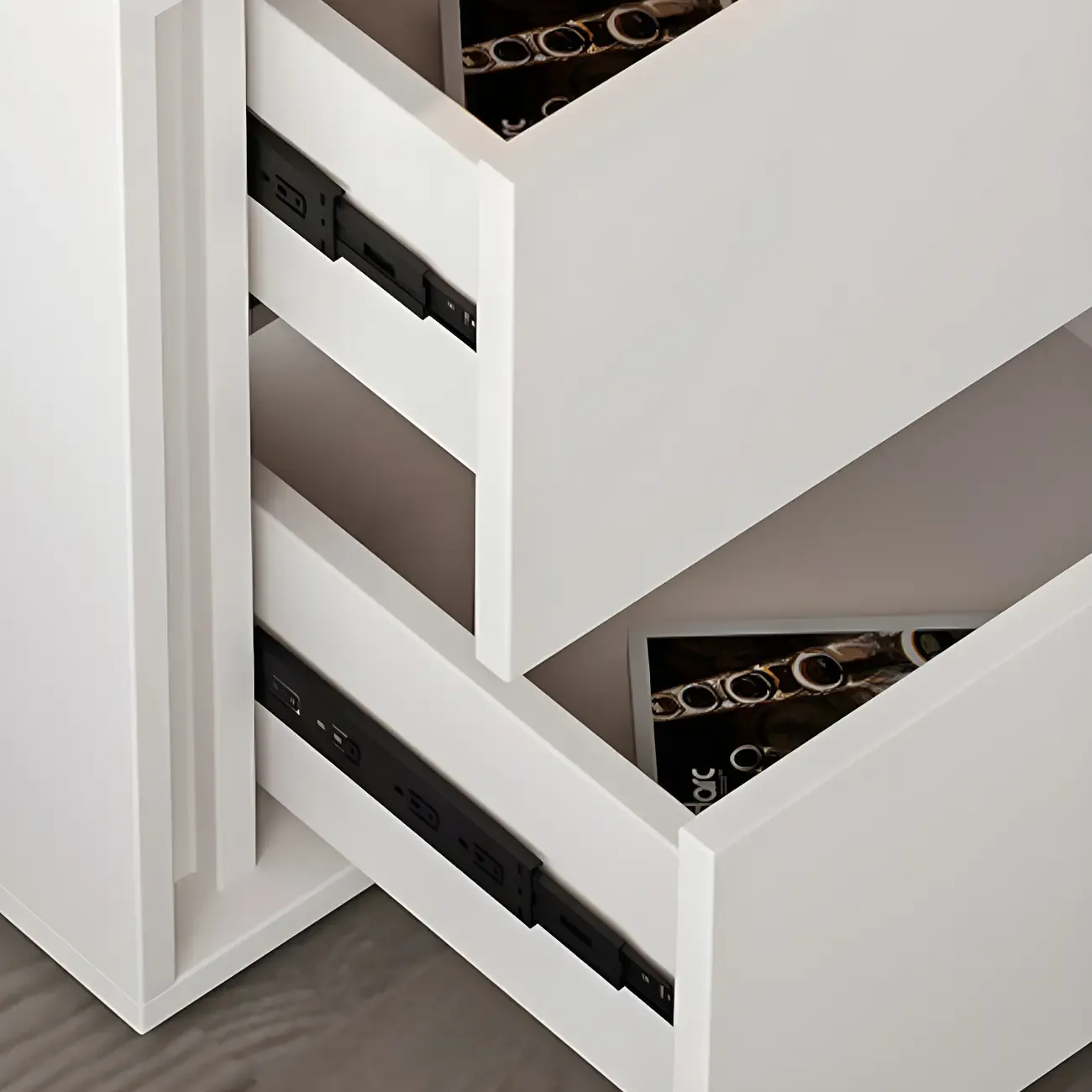 Minimalist Pure White Wood 2-Drawer Nightstand Image - 7