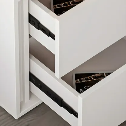 Minimalist Pure White Wood 2-Drawer Nightstand Image - 7