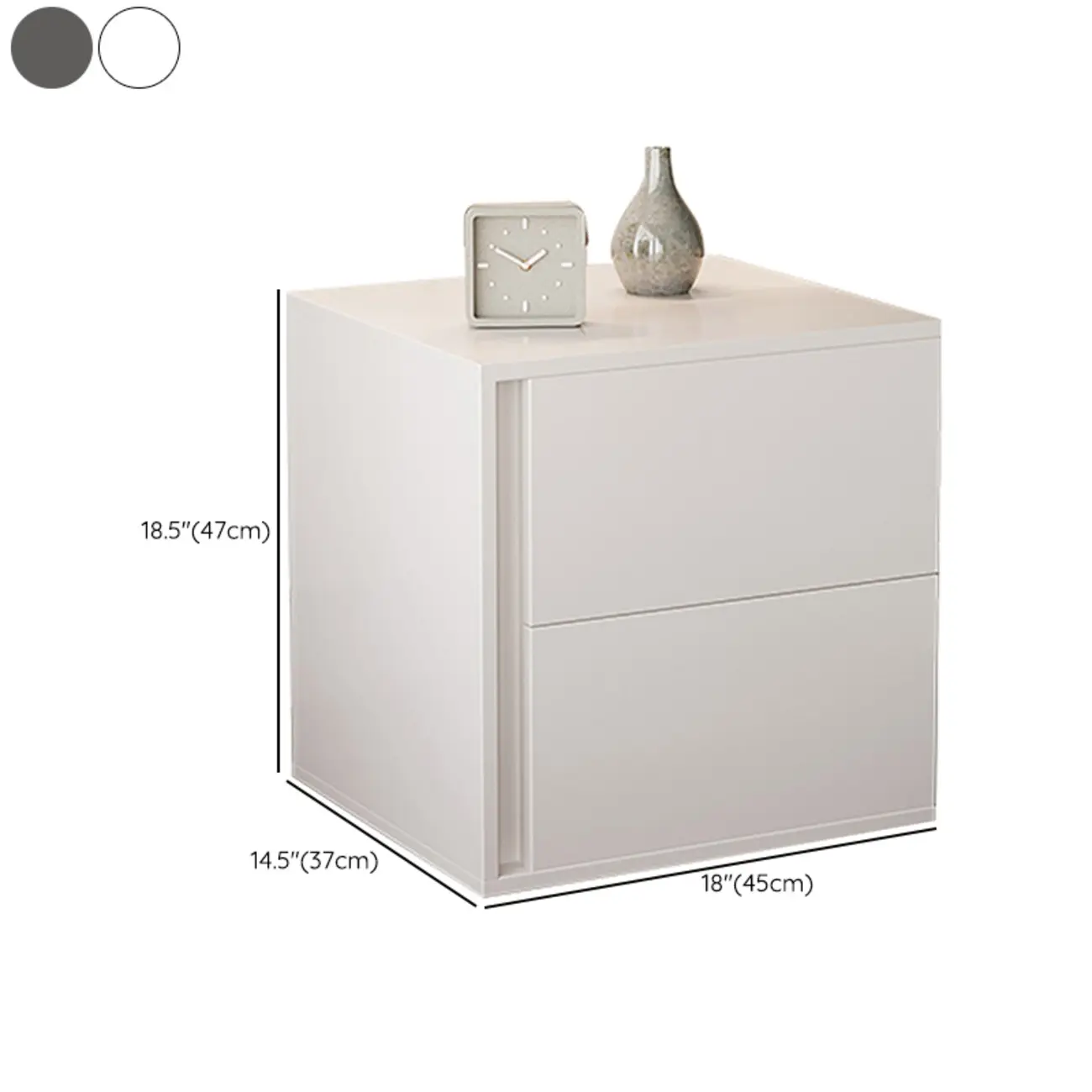 Minimalist Pure White Wood 2-Drawer Nightstand #size