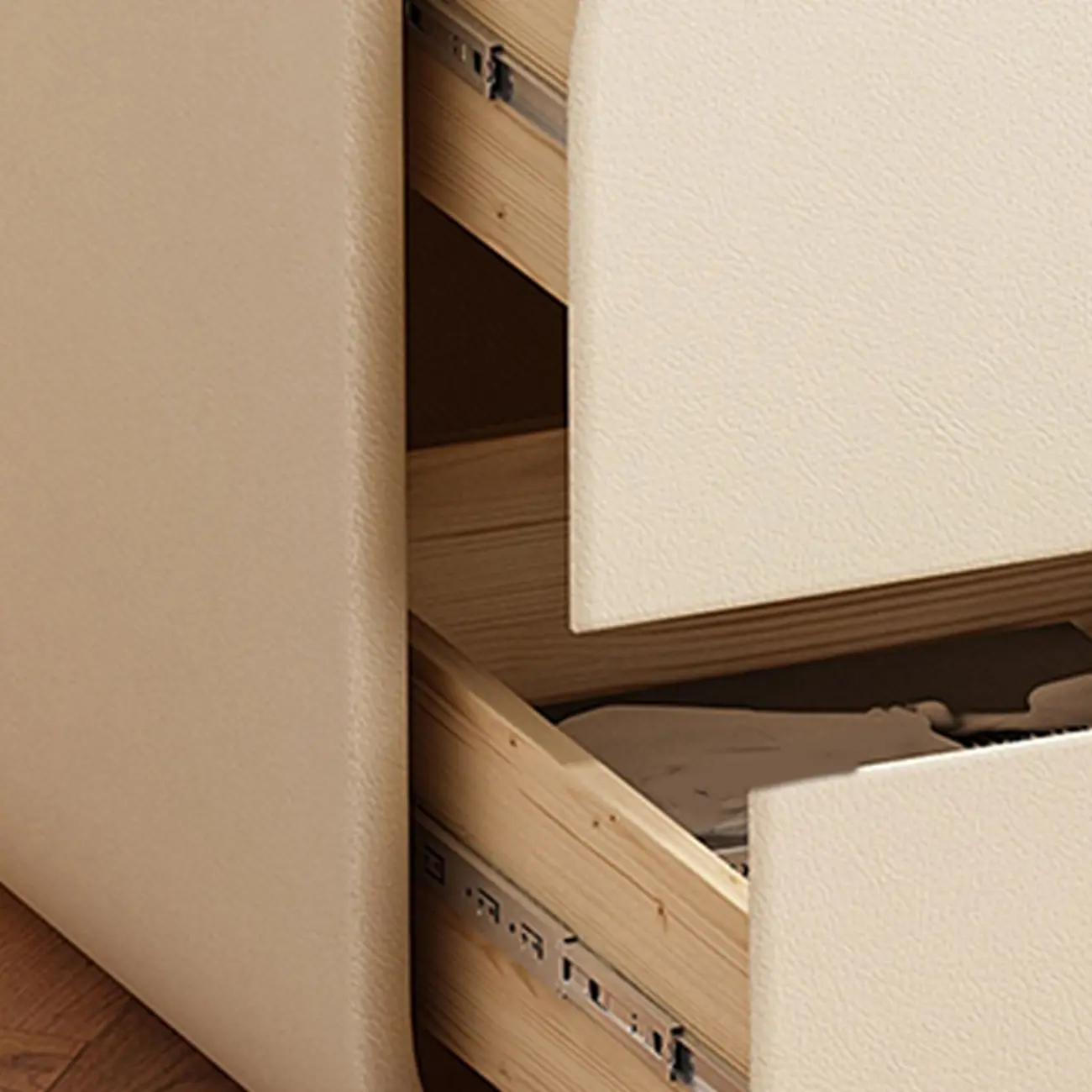 Modern Faux Leather Gold Ring Handle Nightstand with 2 Drawers Image - 5 | homeyfad