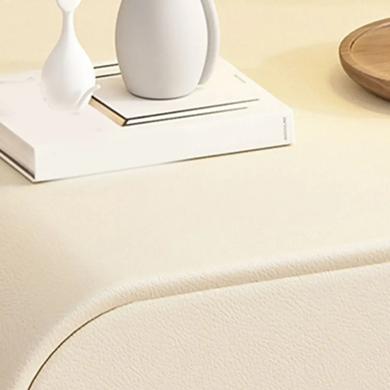 Modern Faux Leather Gold Ring Handle Nightstand with 2 Drawers Image - 4