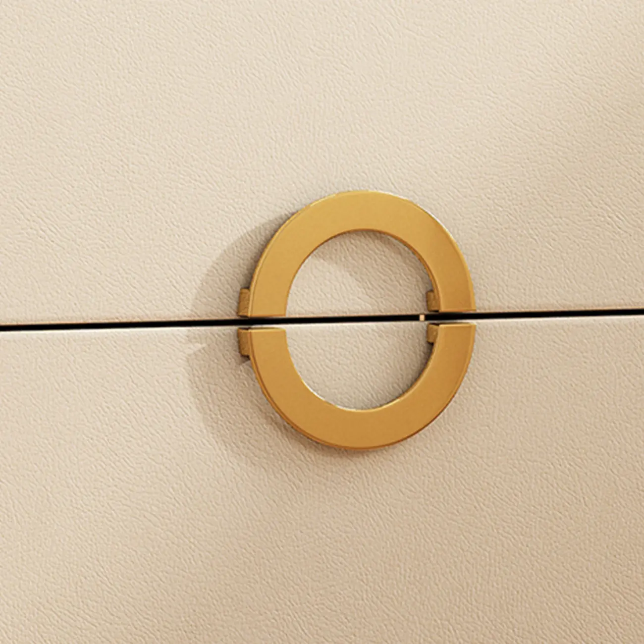 Modern Faux Leather Gold Ring Handle Nightstand with 2 Drawers Image - 6 | homeyfad