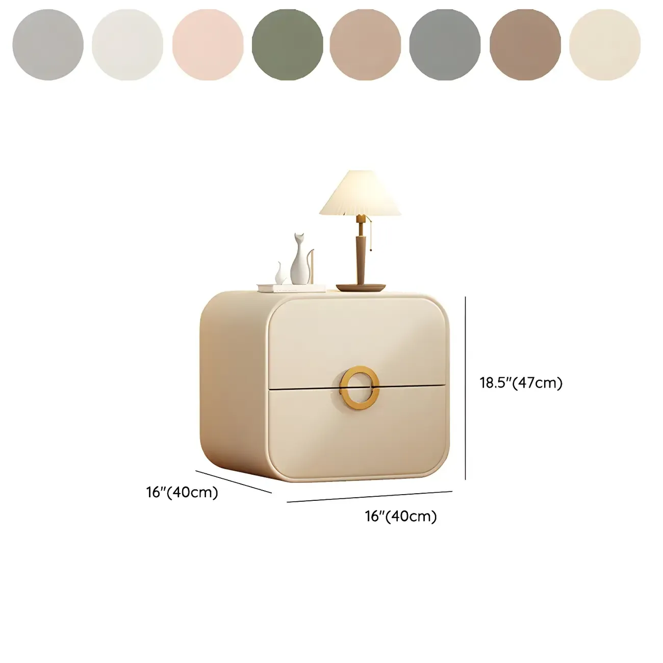 Modern Faux Leather Gold Ring Handle Nightstand with 2 Drawers Image - 17