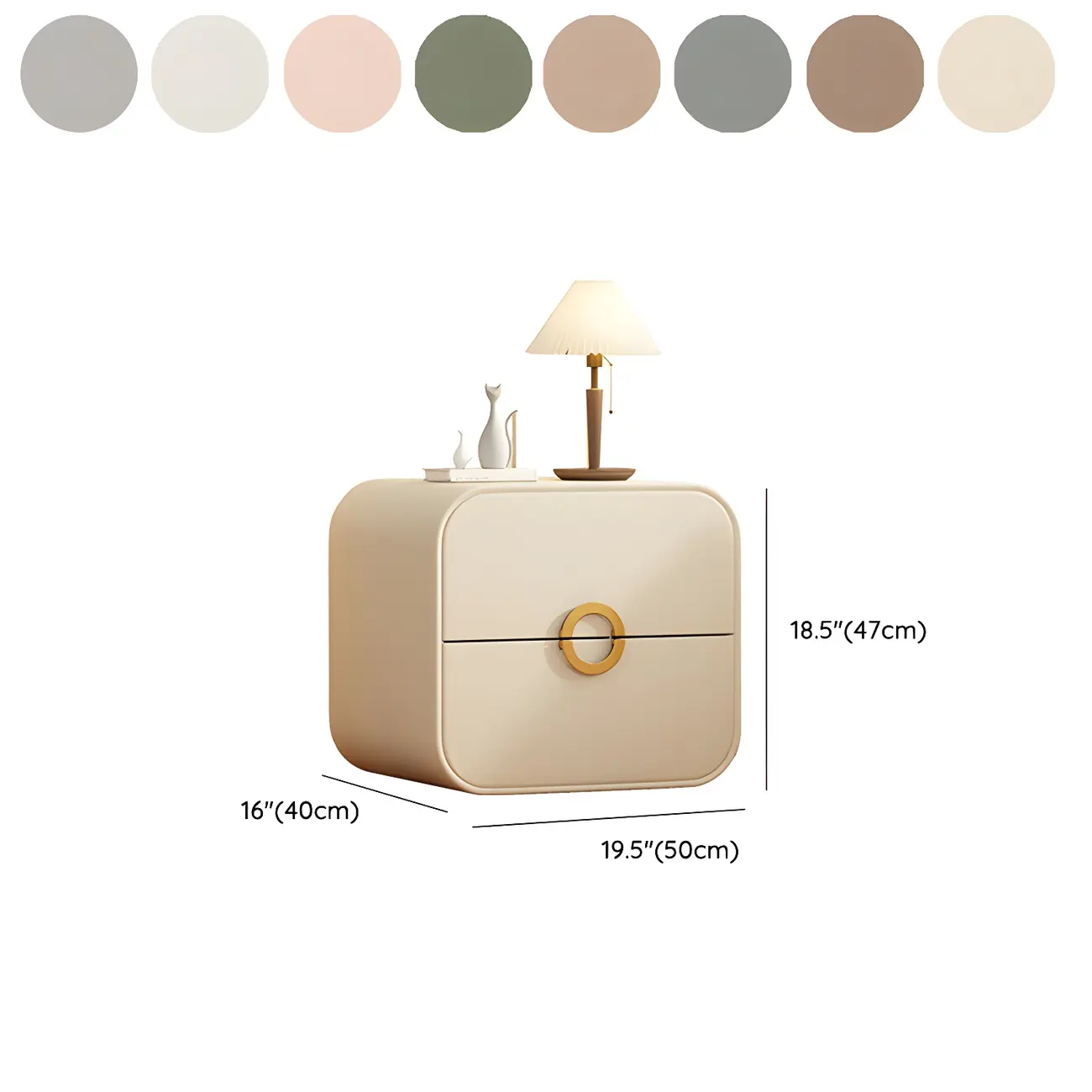 Modern Faux Leather Gold Ring Handle Nightstand with 2 Drawers Image - 19 | homeyfad