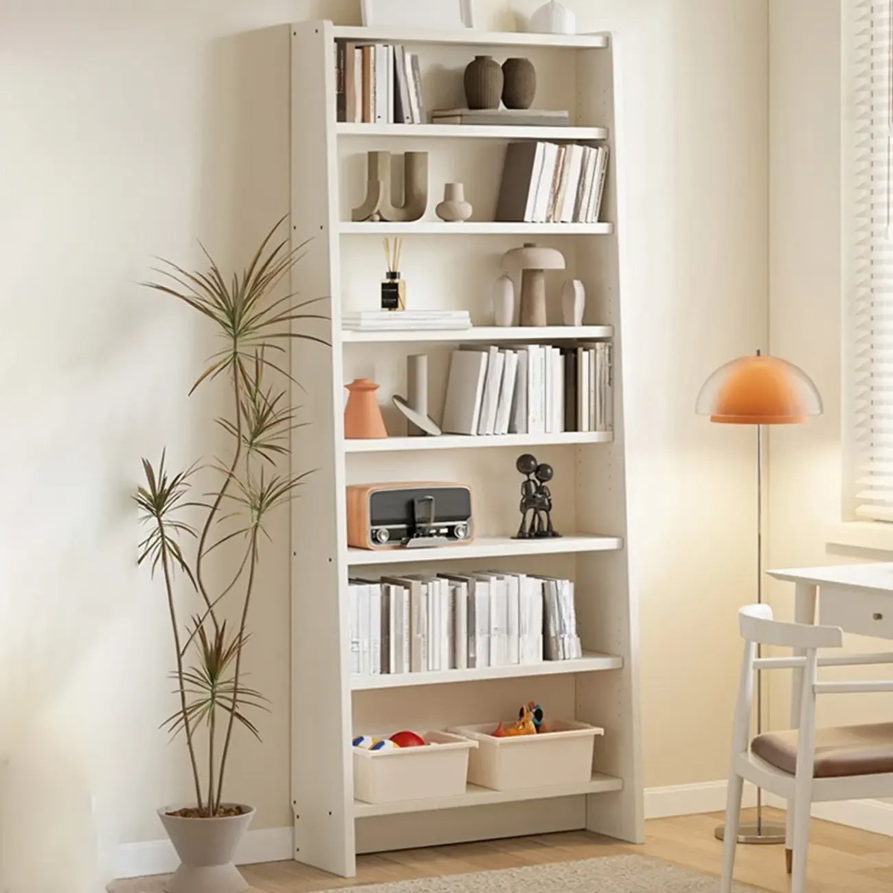 Tall Modern White Wooden Open Vertical Bookcase Image - 1