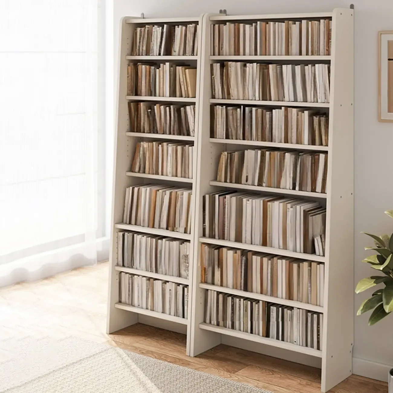 Tall Modern White Wooden Open Vertical Bookcase Image - 3