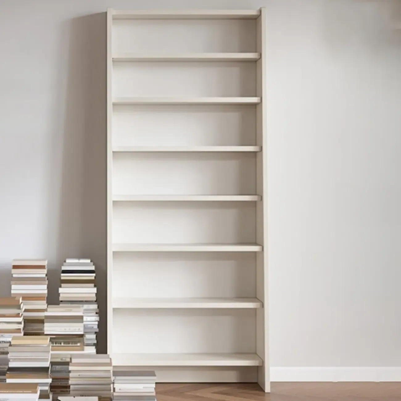 Tall Modern White Wooden Open Vertical Bookcase Image - 6