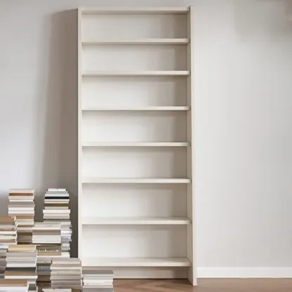 Tall Modern White Wooden Open Vertical Bookcase Image - 6