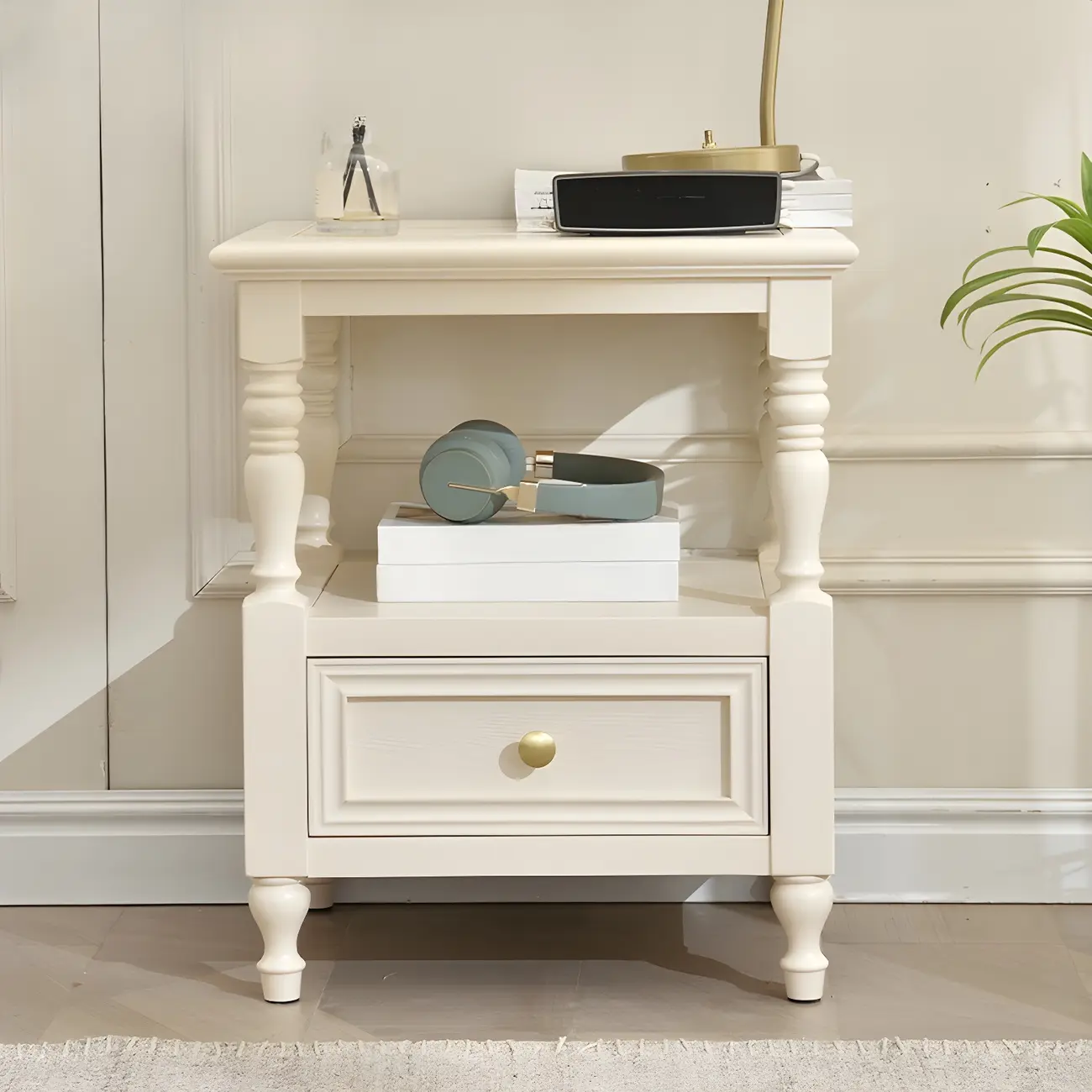 Elegant White Wood Open Storage Nightstand with Drawer Image - 1 | homeyfad