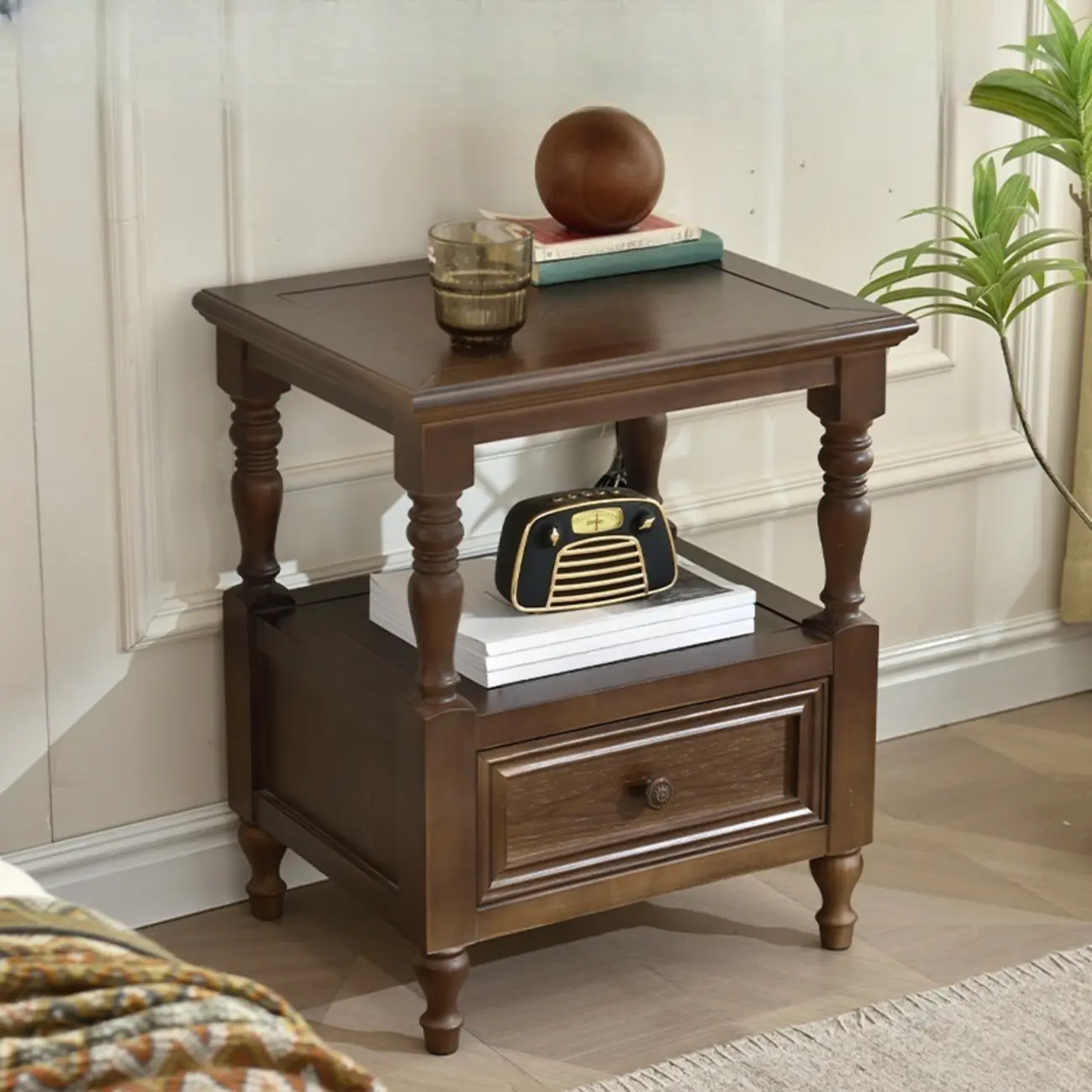 Elegant White Wood Open Storage Nightstand with Drawer Image - 2 | homeyfad