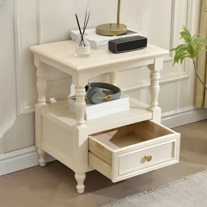 Elegant White Wood Open Storage Nightstand with Drawer Image - 3