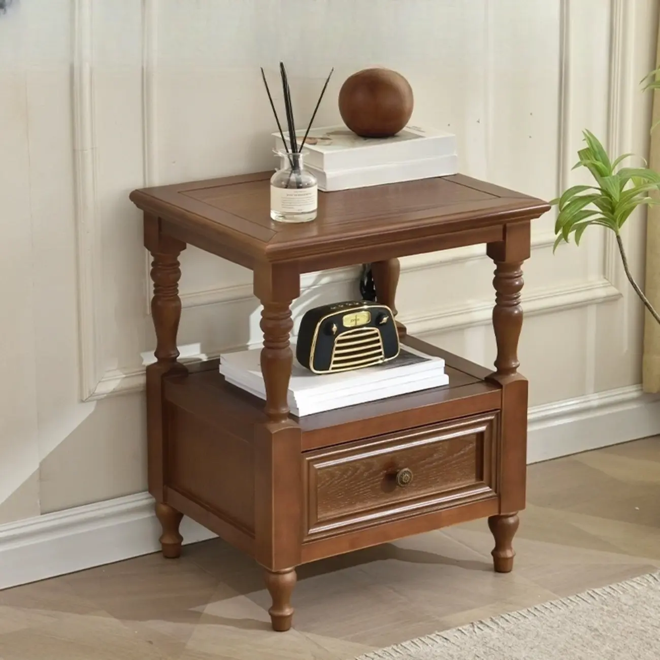 Elegant White Wood Open Storage Nightstand with Drawer Image - 4 | homeyfad